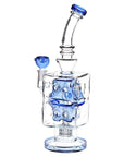 Pulsar Double Swiss Perc Blocks Glass Water Pipe - 12.5" / 14mm F / Blue