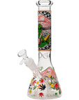 Aliens And Hemp Leaves Glow Glass Beaker Water Pipe-10"
