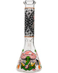 Aliens And Hemp Leaves Glow Glass Beaker Water Pipe-10"