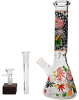 Aliens And Hemp Leaves Glow Glass Beaker Water Pipe-10"