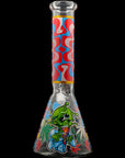 Aliens And Hemp Leaves Glow Glass Beaker Water Pipe-10"