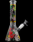Aliens And Hemp Leaves Glow Glass Beaker Water Pipe-10"
