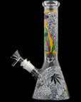 Aliens And Hemp Leaves Glow Glass Beaker Water Pipe-10"