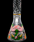 Aliens And Hemp Leaves Glow Glass Beaker Water Pipe-10"