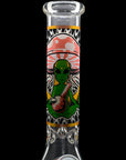 Aliens And Hemp Leaves Glow Glass Beaker Water Pipe-10"