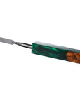 Pointed Blade Titanium Dab Tool | Emerald & Wood Color Variation View | Golden Goat Quartz
