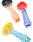 Clear Spiral Frit Glass Spoon Pipe “Spiral Spritz” – 3½″ – Assorted Colors