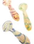 Silver Fumed Frit Striped Glass Spoon Pipe “Candy Ribbon” – 4″ – Assorted