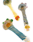 Silver Fumed Frit Swirl Striped Glass Spoon Pipe “Orbit Stripe” – 5″ – Assorted