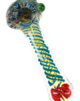 Silver Fumed Frit Swirl Striped Glass Spoon Pipe “Orbit Stripe” – 5″ – Assorted
