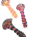Gold Fumed Spiral Striped Glass Spoon Pipe “Dot Dash” – 4½″ – Assorted