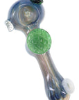 Silver Fumed Glass Spoon Pipe “Leaf Charm” – 5″ – Assorted