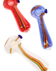Colorful Frit Striped Glass Spoon Pipe “Rasta Racer” – 4½″ – Assorted