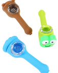 4″ Silicone Character Hand Pipe “Critter Crew” – Glass Screen Bowl – Assorted Colors