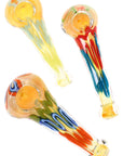 Silver Fumed Squiggle Stripe Glass Spoon Pipe “Squigz” – 3½″ – Assorted Colors