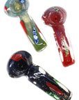 Square Silver Fumed Frit Squiggle Glass Hand Pipe “Frost Wiggle” – 4″ – Assorted Colors