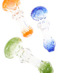 Frit Indented Clear Glass Hand Pipe “Bubble Grip” – 3½″ – Assorted Colors