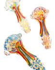 Silver Fumed Squiggle Dot Spoon Pipe “Dot Drift” – 4½″ – Assorted Colors