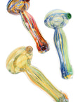 Silver Fumed Striped Spoon Pipe “Ribbon Flash” – 4½″ – Assorted Colors