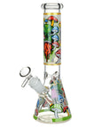 Monsters And Shrooms Glow Glass Beaker Water Pipe - 10" / 14mm F / Designs Vary