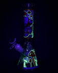 Monsters And Shrooms Glow Glass Beaker Water Pipe - 10" / 14mm F / Designs Vary