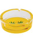 YELLOW SMILEY LEAF GLASS ASHTRAY