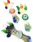 Color-Changing Silver Fumed Spiked Glass Hand Pipe “Spike Show” – 5″ – Assorted