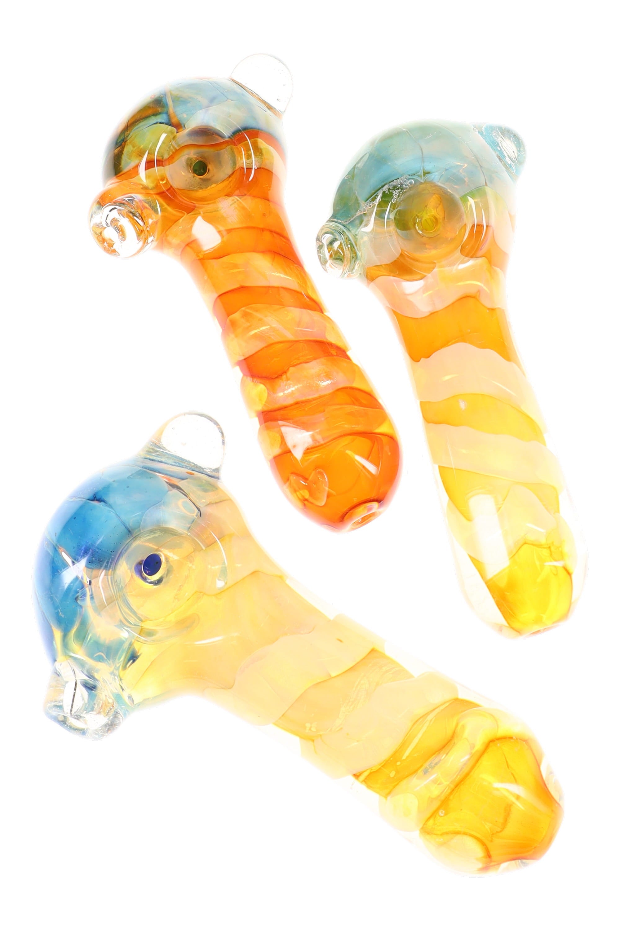 Gold Fumed Spiral Striped Glass Spoon “Sunset Swirl” – 4½″ – Assorted Colors