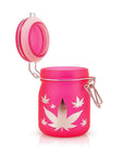 AIRTIGHT GLASS SILVER LEAVES STASH JAR WITH CLAMP LID
