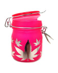 AIRTIGHT GLASS SILVER LEAVES STASH JAR WITH CLAMP LID