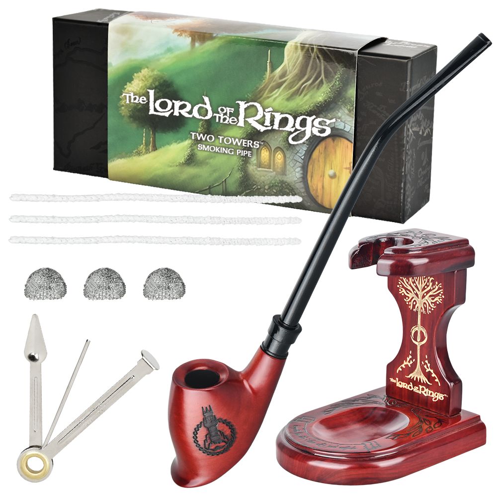 Pulsar Shire Pipes x LoTR TWO TOWERS Pipe &amp; MIDDLE-EARTH Pipe Stand Bundle - 12"