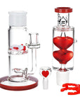 Pulsar Glycerin Hearts Glass Water Pipe with Gem Hearts - 13.75" / 14mm F