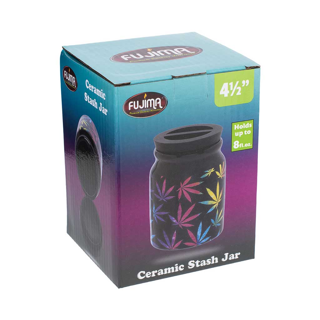 LARGE CERAMIC STASH JAR - WEED LEAFS – Golden Goat Quartz