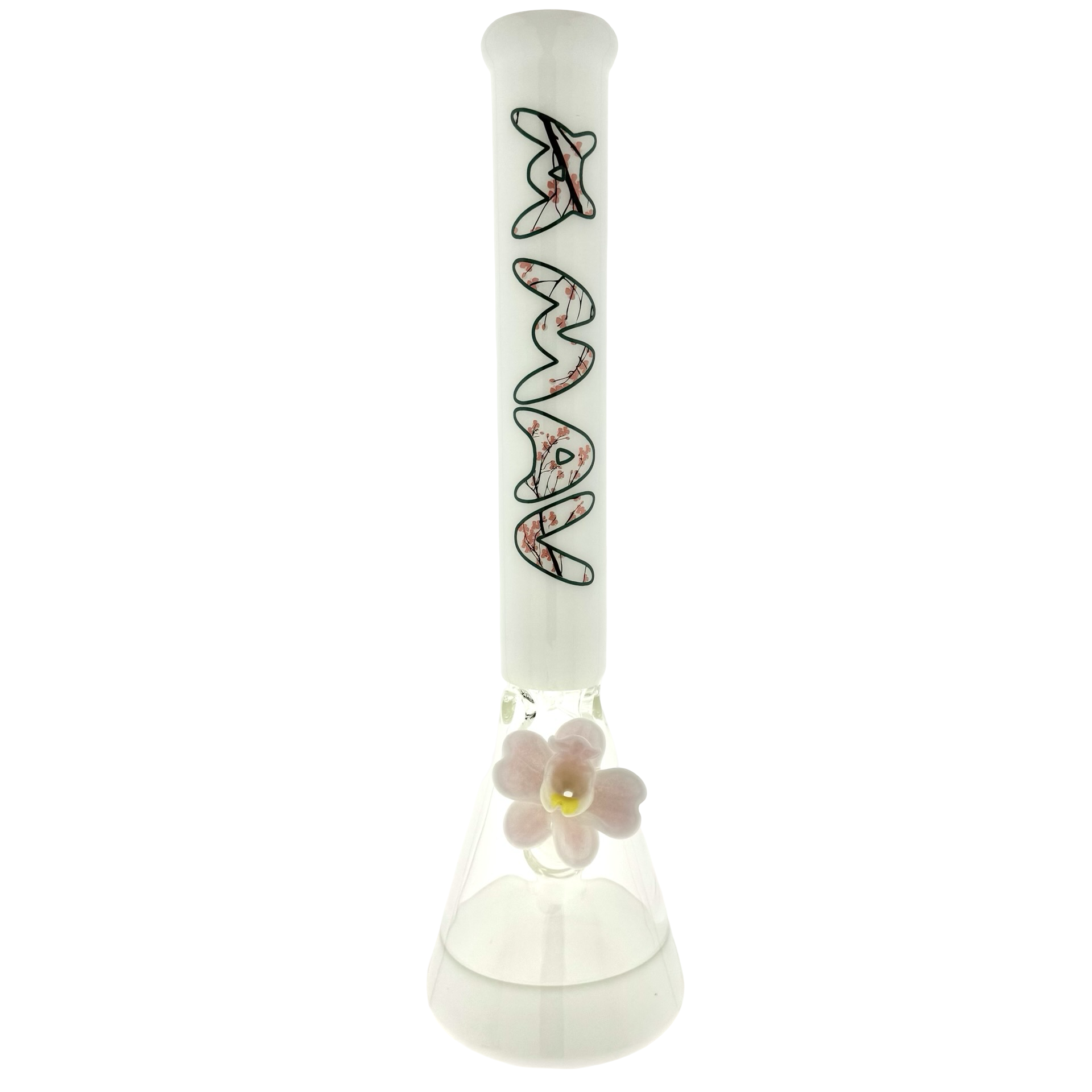 THE CHERRY 18" 50/5mm beaker bong whiteout version with a matching orchid flower bowl by empire glassworks