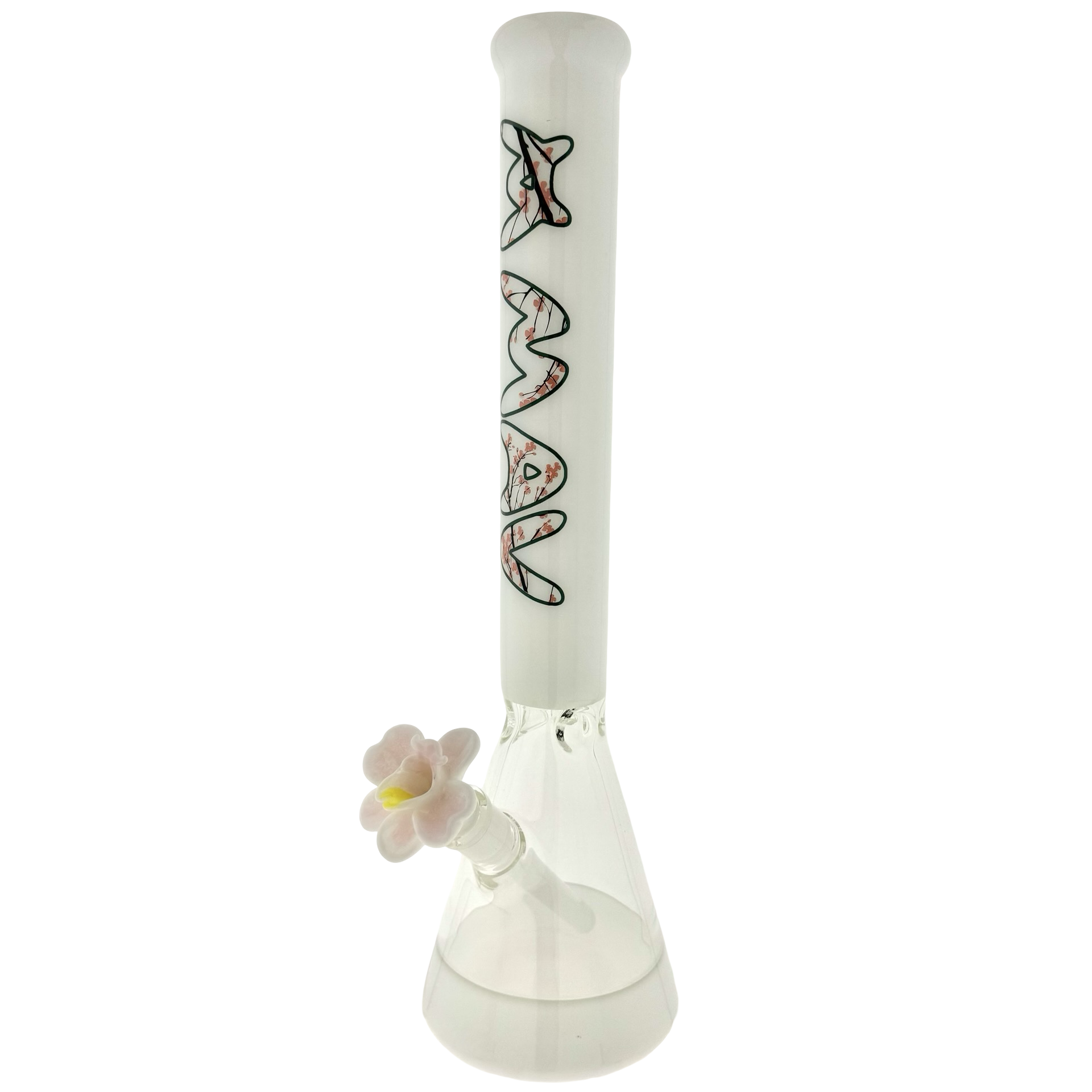 THE CHERRY 18" 50/5mm beaker bong whiteout version with a matching orchid flower bowl by empire glassworks