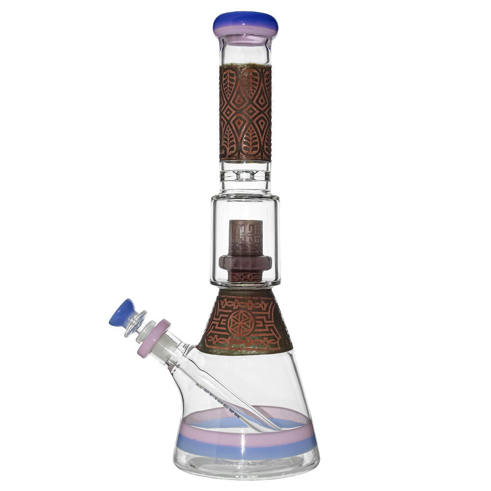 Calibear Etched Geometric Beaker Water Pipe Combo Box | Handmade Glass Bong