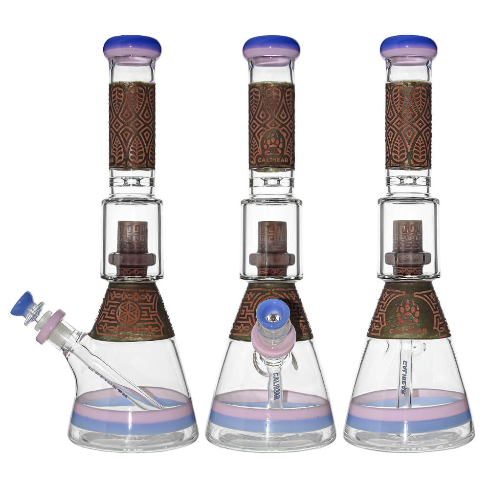 Calibear Etched Geometric Beaker Water Pipe Combo Box | Handmade Glass Bong