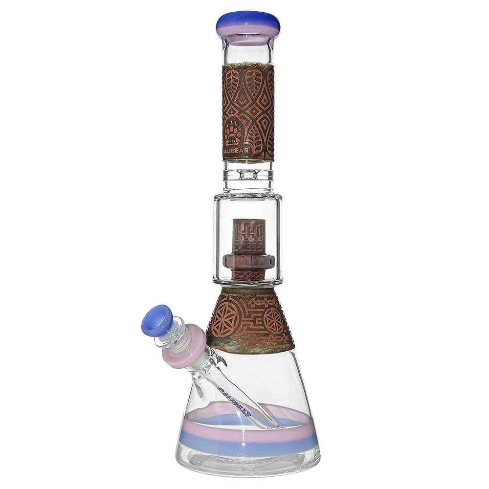 Calibear Etched Geometric Beaker Water Pipe Combo Box | Handmade Glass Bong