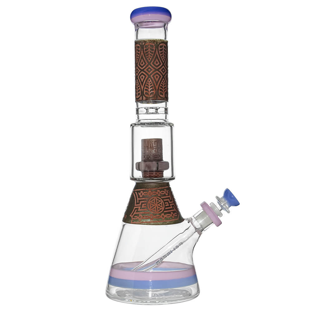 Calibear Etched Geometric Beaker Water Pipe Combo Box | Handmade Glass Bong
