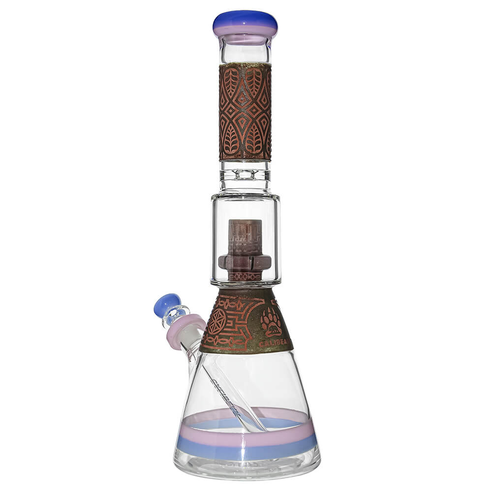 Calibear Etched Geometric Beaker Water Pipe Combo Box | Handmade Glass Bong