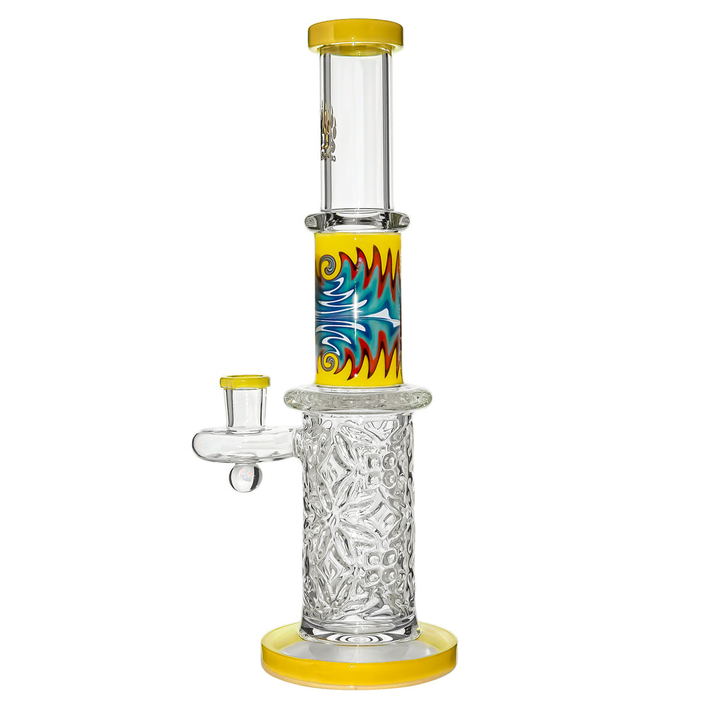 Calibear Wigwag Wall Perc Glass Bong with Encased Opal | 11.8" Artistic Pipe