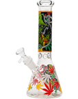 Aliens And Hemp Leaves Glow Glass Beaker Water Pipe-10"