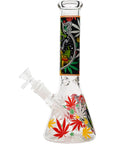 Aliens And Hemp Leaves Glow Glass Beaker Water Pipe-10"
