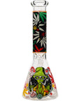Aliens And Hemp Leaves Glow Glass Beaker Water Pipe-10"