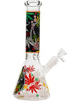 Aliens And Hemp Leaves Glow Glass Beaker Water Pipe-10"