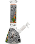 Aliens And Hemp Leaves Glow Glass Beaker Water Pipe-10"