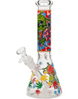 Aliens And Hemp Leaves Glow Glass Beaker Water Pipe-10"
