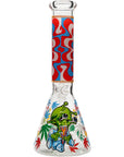 Aliens And Hemp Leaves Glow Glass Beaker Water Pipe-10"