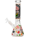 Aliens And Hemp Leaves Glow Glass Beaker Water Pipe-10"