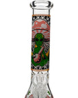Aliens And Hemp Leaves Glow Glass Beaker Water Pipe-10"